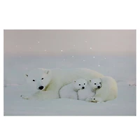 Fiber Optic Mama Polar Bear & Cubs Canvas Wall Art