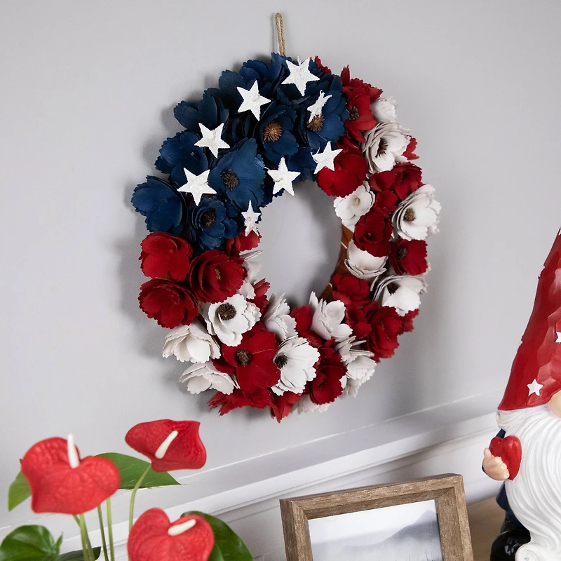 15" Americana Floral Flag Wooden Wreath