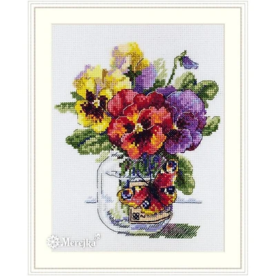 Merejka Pansies and Butterfly Counted Cross Stitch Kit