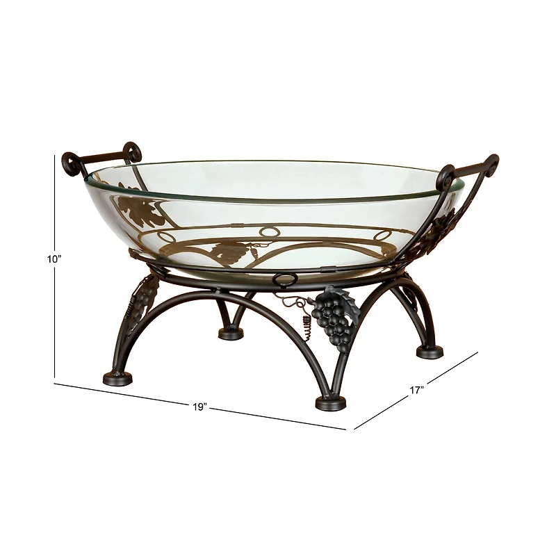 19" Clear Tempered Glass Kitchen Serving Bowl with Copper Metal Grapes Base