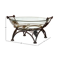 19" Clear Tempered Glass Kitchen Serving Bowl with Copper Metal Grapes Base