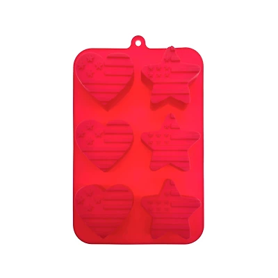 Red, White & Blue Flag Heart & Star Silicone Treat Mold by Celebrate It®