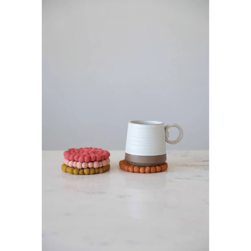 Hello Honey® Tones Handmade Wool Felt Ball Coaster Set