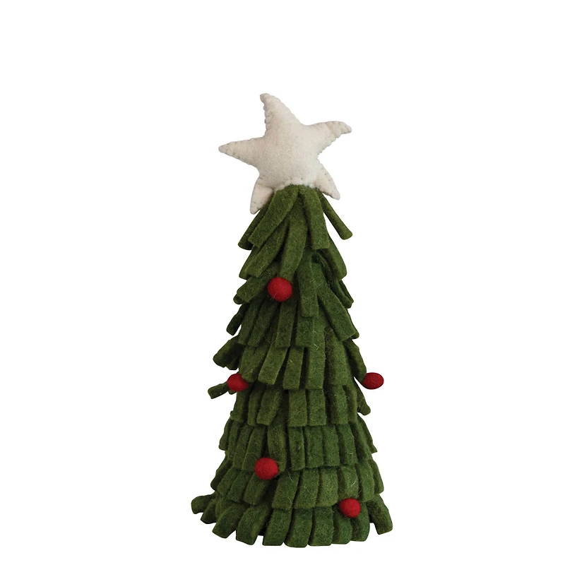 Hello Honey® 11.5" Handmade Wool Felt Tree with Star & Pom Poms
