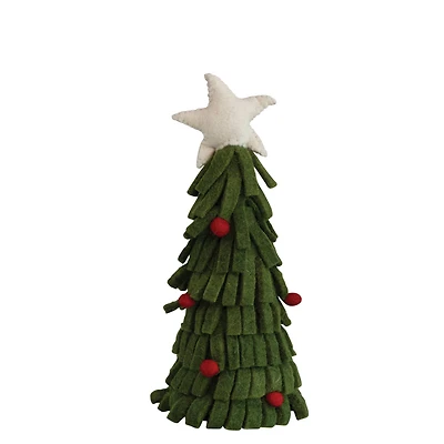 Hello Honey® 11.5" Handmade Wool Felt Tree with Star & Pom Poms