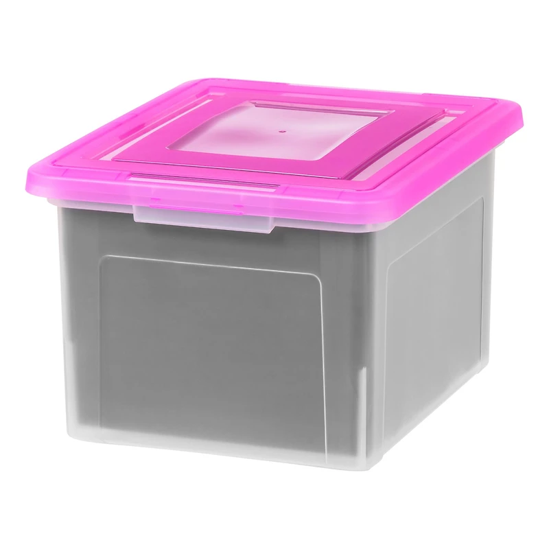 IRIS Pink & Clear Snap Tight Plastic File Organizer Box, 4ct.
