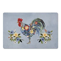 18" x 27" Floral Rooster Collage Blue Floor Mat
