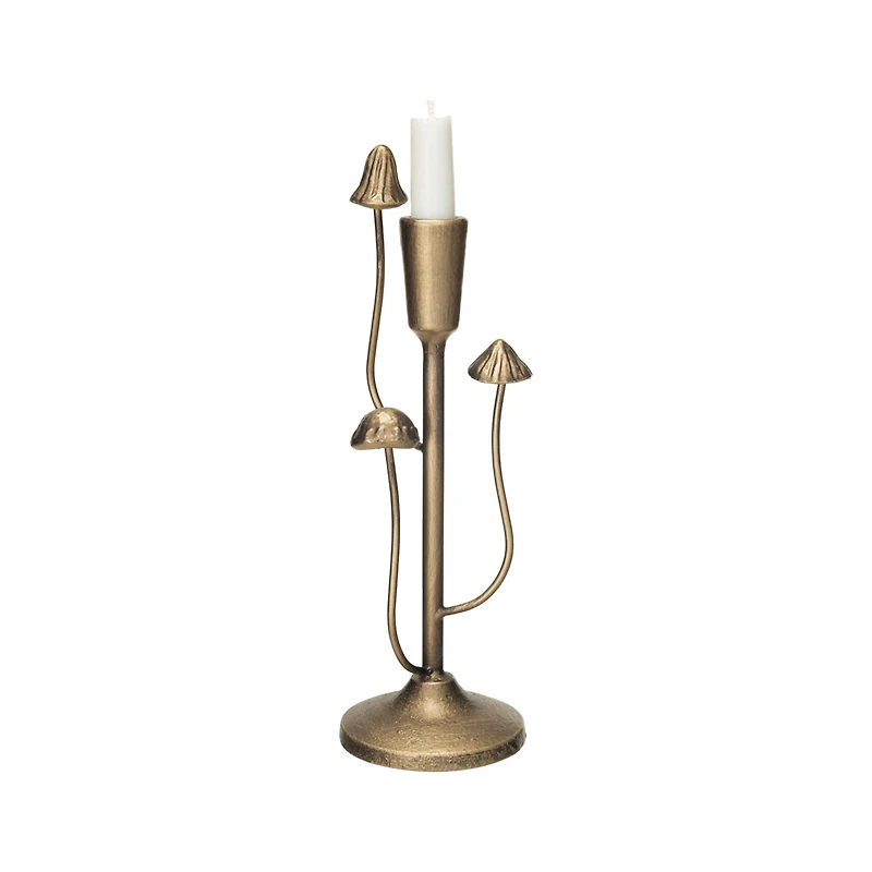 Hello Honey® 11" Antique Gold Mushroom Metal Taper Candle Holder