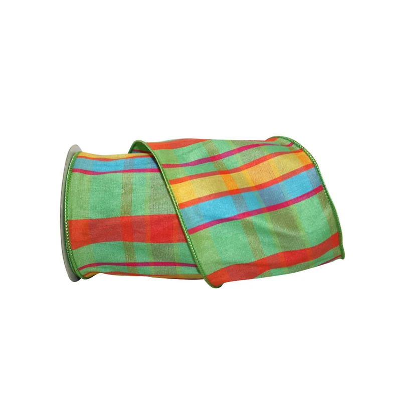 JAM Paper 4" x 10yd. Wired Citrus Life Plaid Ribbon