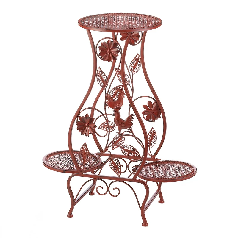 26.5'' Red Rooster Hourglass Triple Plant Stand
