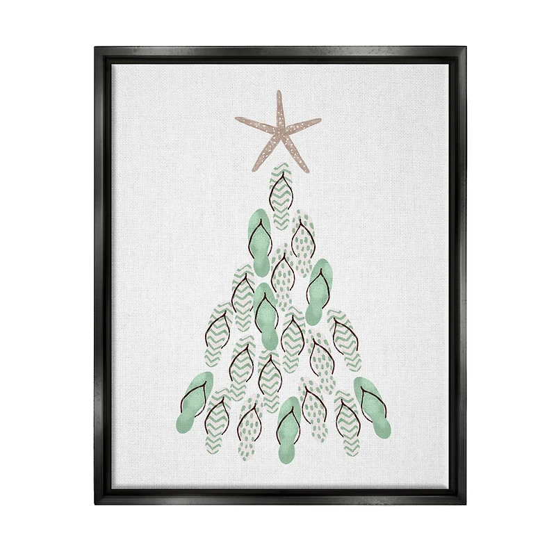 Stupell Industries Flip Flop Beachy Christmas Tree Black Framed Floater Canvas Wall Art