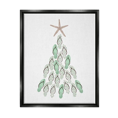 Stupell Industries Flip Flop Beachy Christmas Tree Black Framed Floater Canvas Wall Art