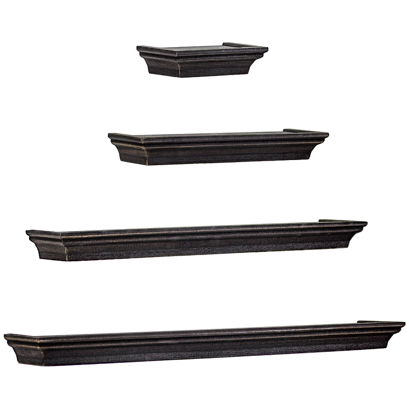 Black Floating Shelves with Crown Molding