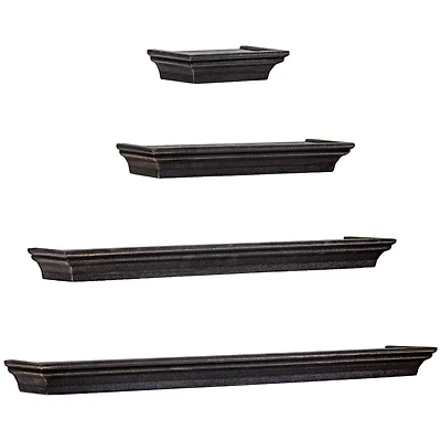 Black Floating Shelves with Crown Molding