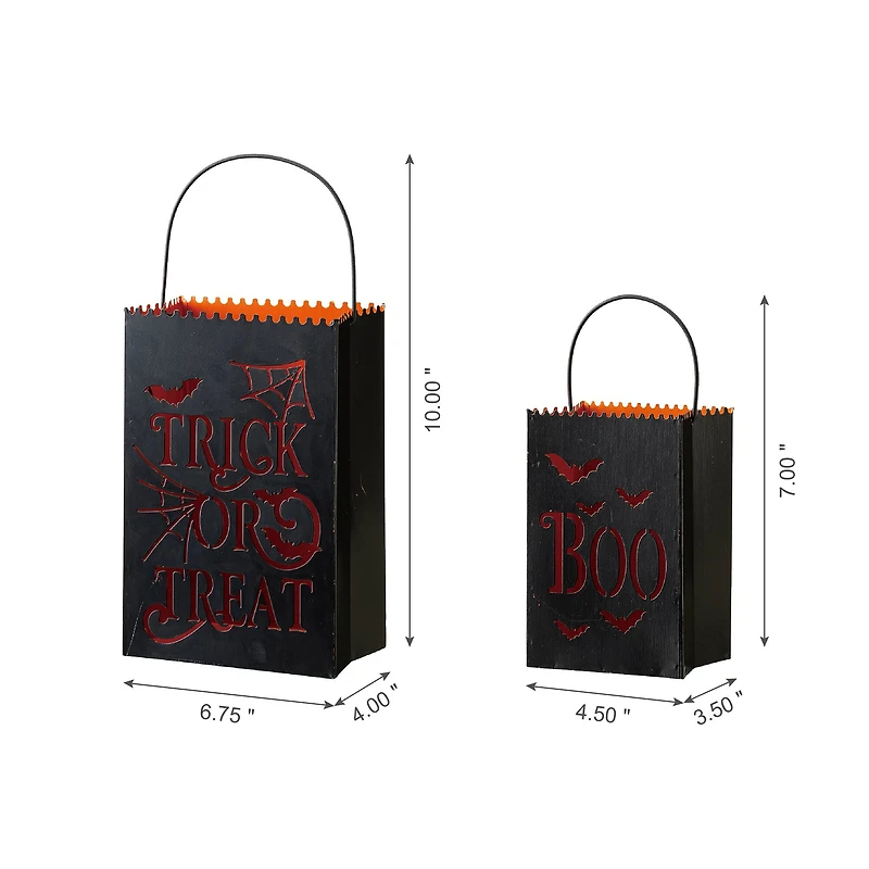 Glitzhome® Halloween Trick or Treat Metal Bucket Set