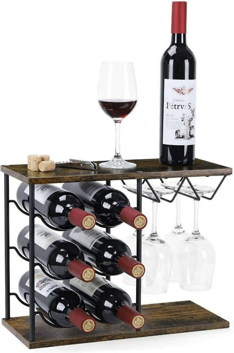 NEX™ 16.5" Dark Brown Countertop Wine Bottle & Glass Rack