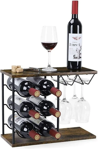NEX™ 16.5" Dark Brown Countertop Wine Bottle & Glass Rack
