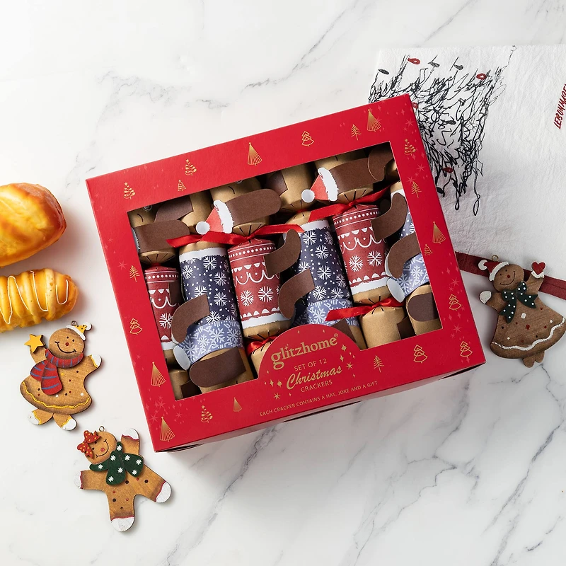 Glitzhome® 12PK 1.5"D x 10"H Dogs Christmas Party Crackers with Gift Contents