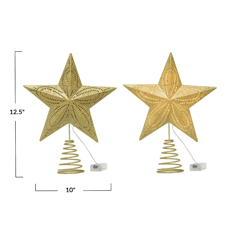 Hello Honey® 12.5" Gold Plastic Star Tree Topper with Cut-Outs & LED Lights