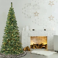 7.5ft. Pre-Lit Oakley Hills Snow Hinged Tree with Flocked Pinecones, Warm White LED Lights