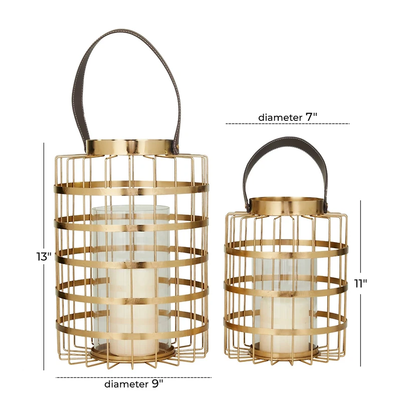 Set of 2" Gold Metal Modern Lantern 13", 11"