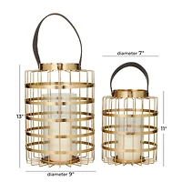 Set of 2" Gold Metal Modern Lantern 13", 11"