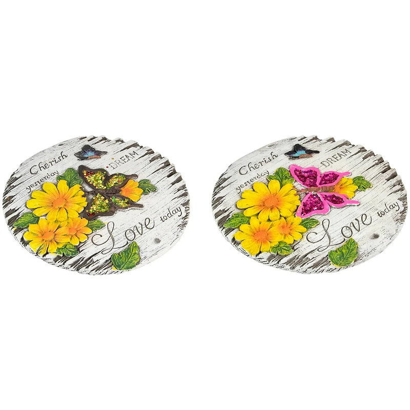 10" "Love Today" Outdoor Floral Garden Stones Set