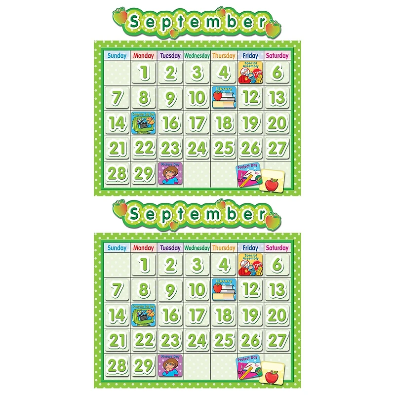 Teacher Created Resources 24" x 18" Polka Dot School Calendar Bulletin Board, 2 Pack