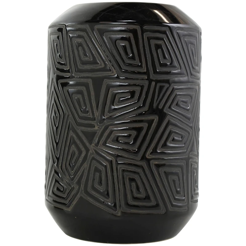 Black Ceramic Vase with Geometric Etchings Set
