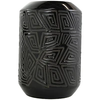 Black Ceramic Vase with Geometric Etchings Set