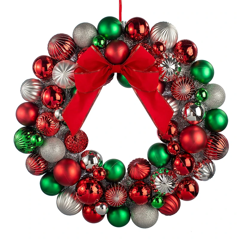 24" Red, Green & Silver Ornament Wreath with Bow by Ashland®