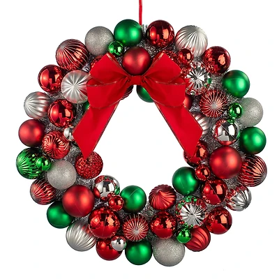 24" Red, Green & Silver Ornament Wreath with Bow by Ashland®