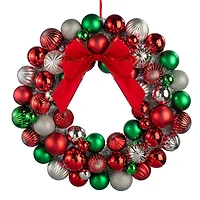 24" Red, Green & Silver Ornament Wreath with Bow by Ashland®