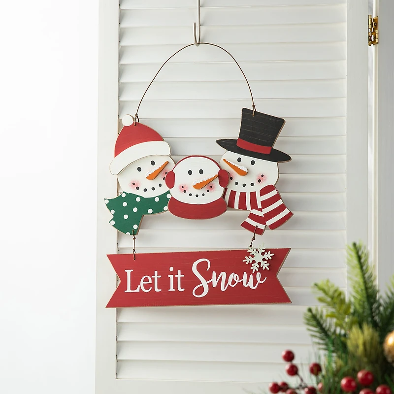 Glitzhome® 12.75" Christmas Snowman Family Wall Décor