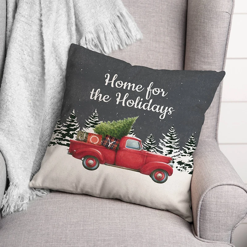 Home Holidays Truck 18x18 Throw Pillow
