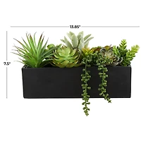 14" Green Faux Succulent in Black Rectangular Container