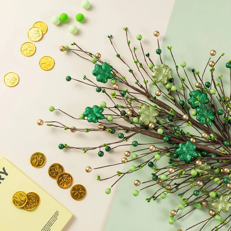 Glitzhome® 28" St. Patrick's Berry & Shamrock Picks Set