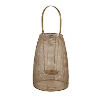Gold Iron Modern Candle Holder Lantern, 16" x 9" x 9"