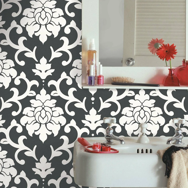 RoomMates Damask Black Peel & Stick Wallpaper