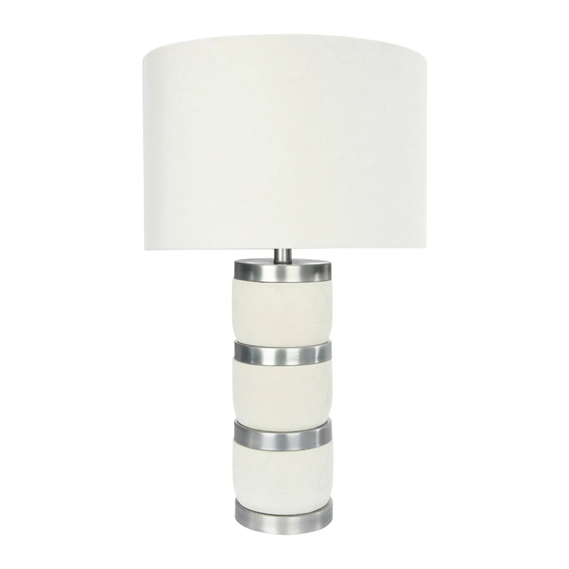Hello Honey® 24" Raw Concrete White & Silver Table Lamp With Imprinted Diamond Design & Metal Accents
