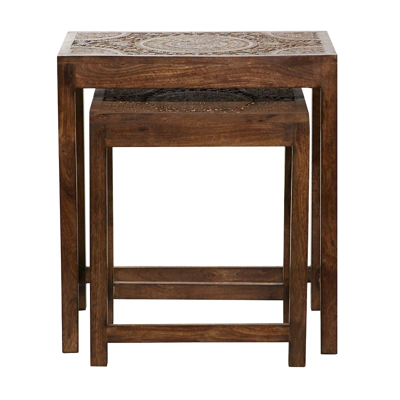 24" Brown Mango Wood Eclectic Accent Table