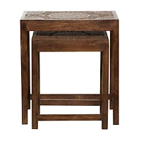 24" Brown Mango Wood Eclectic Accent Table