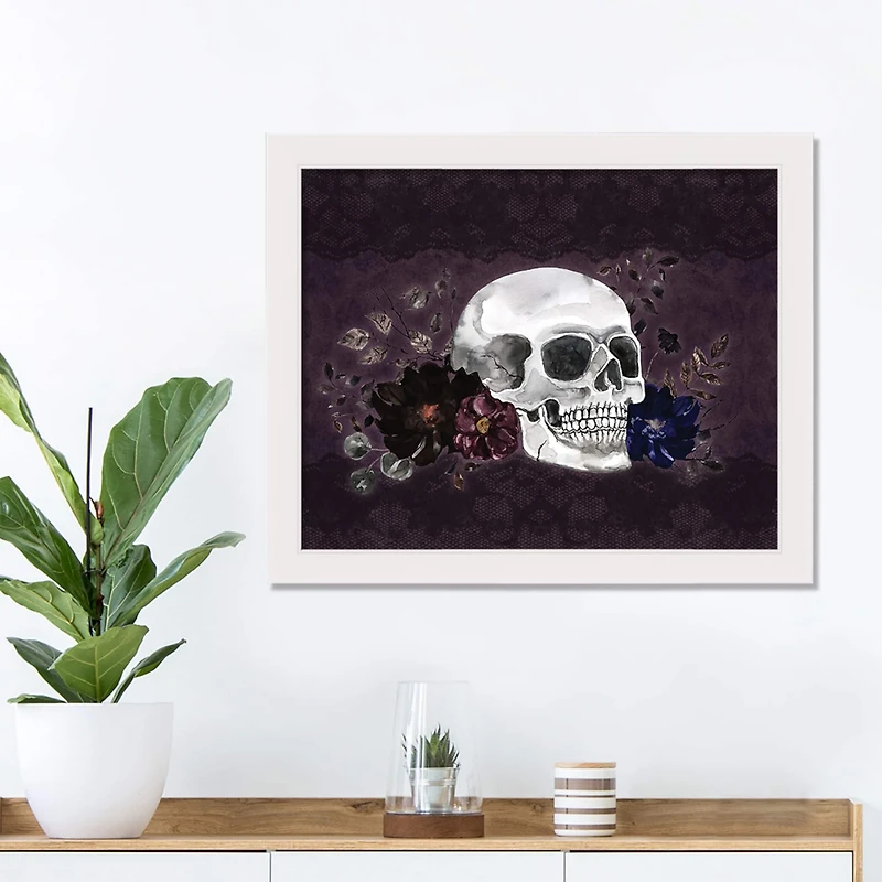 Floral Skull White Framed Print Wall Art
