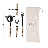 Hello Honey® Stainless Steel Bar Tools with Rattan Wrapped Handles