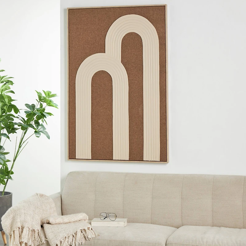 Brown Polyester Tan Ribbed Arches Abstract with Overlapping Home Wall Décor
