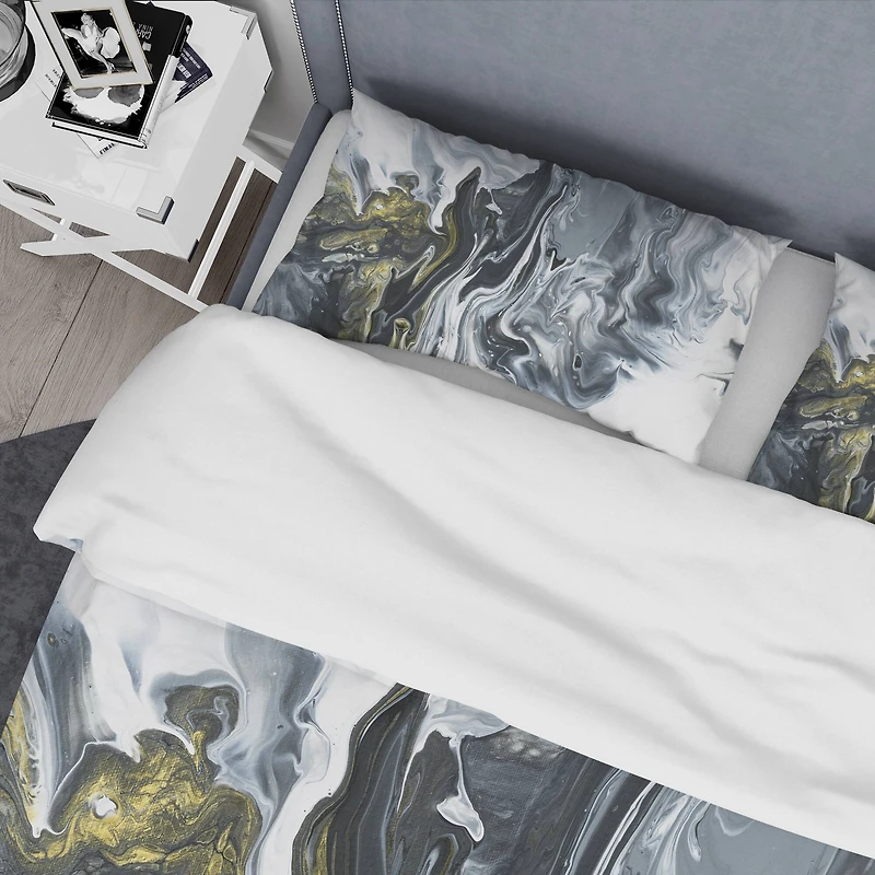 Designart 'White, grey and White Marble Acrylic' Mid-Century Modern Bedding Set