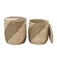 Brown Sea Grass Contemporary Storage Basket Set with Lids
