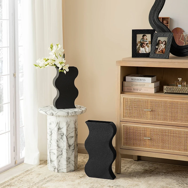 Glitzhome® Modern Black Textured Ripple Metal Floor Vases Set