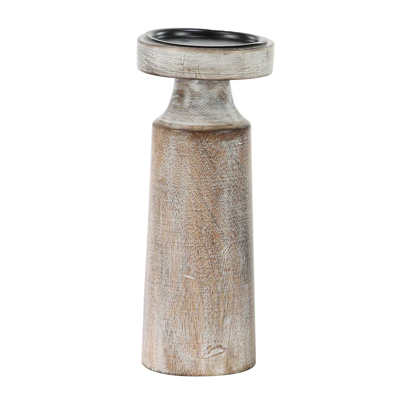 Brown Mango Wood Natural Candle Holder Set