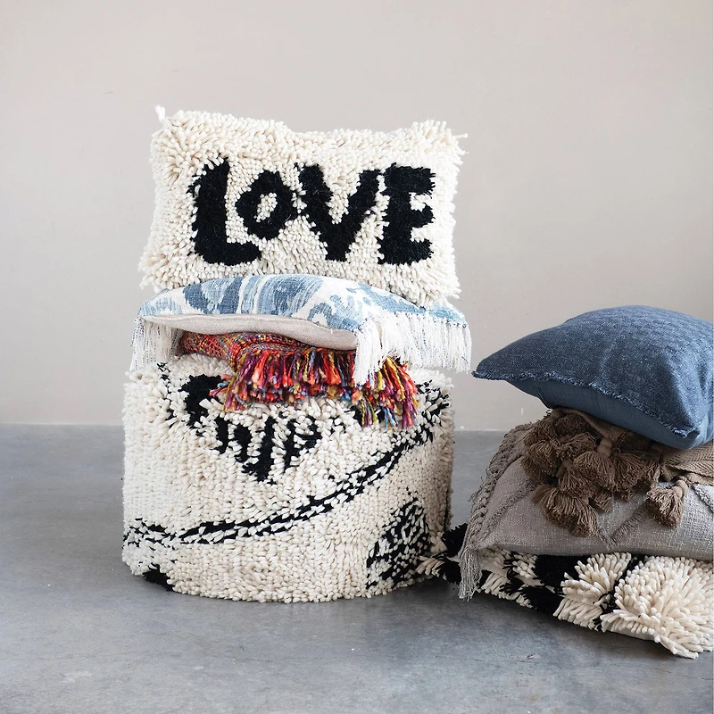 Hello Honey® Black & Cream Love Shag Lumbar Pillow